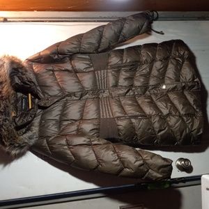 LIZ CLAIBORNE LONG PUFFER W REMOVABLE FUR HOOD